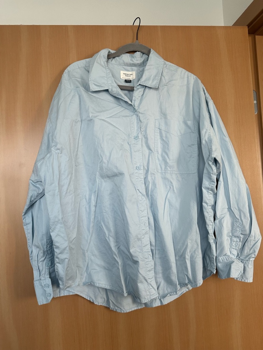 American Eagle Outfitters Light Blue Women's Button-Down Shirt Oversized Breezy